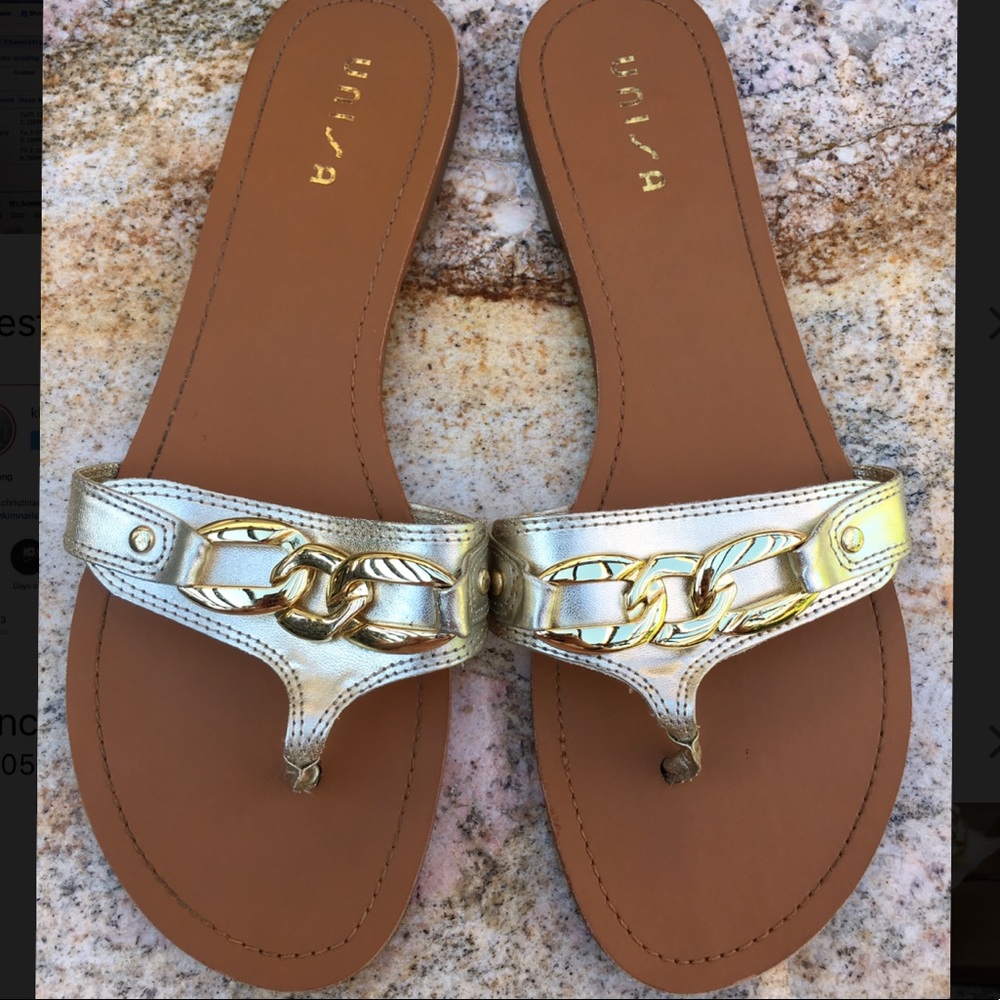 Unisa Trendy Slide Sandals with Gold Metal Detail